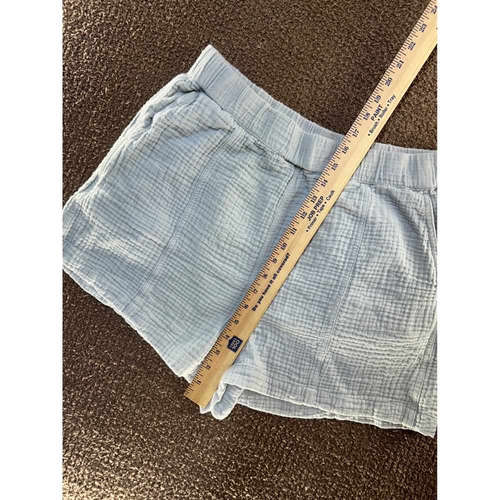 Madewell Light Blue Double Gauze Shorts Cotton Elastic Waist Pockets NA187 L - Picture 8 of 9